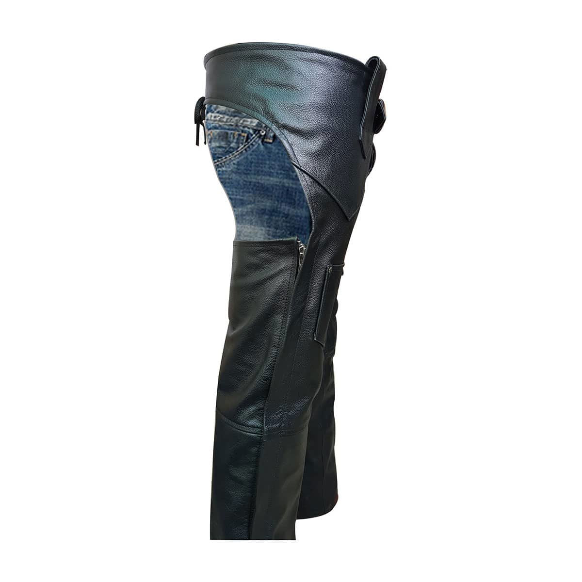Men's Black Leather Chaps – Inside-Leg Zips, view 4