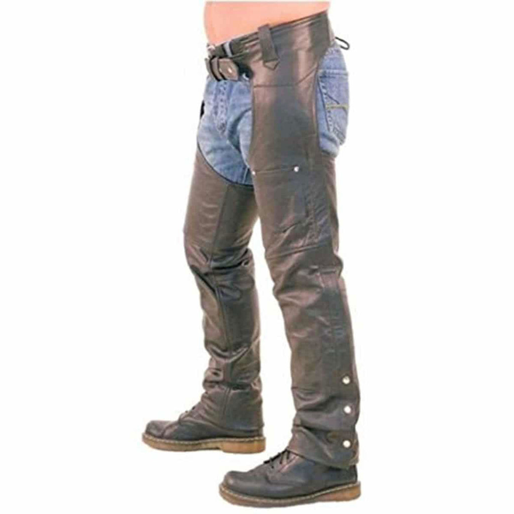 Men's Black Leather Chaps – Inside-Leg Zips, view 6