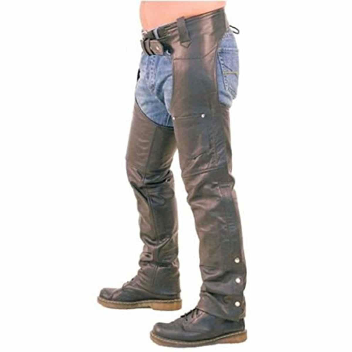 Men's Black Leather Chaps – Inside-Leg Zips, view 7