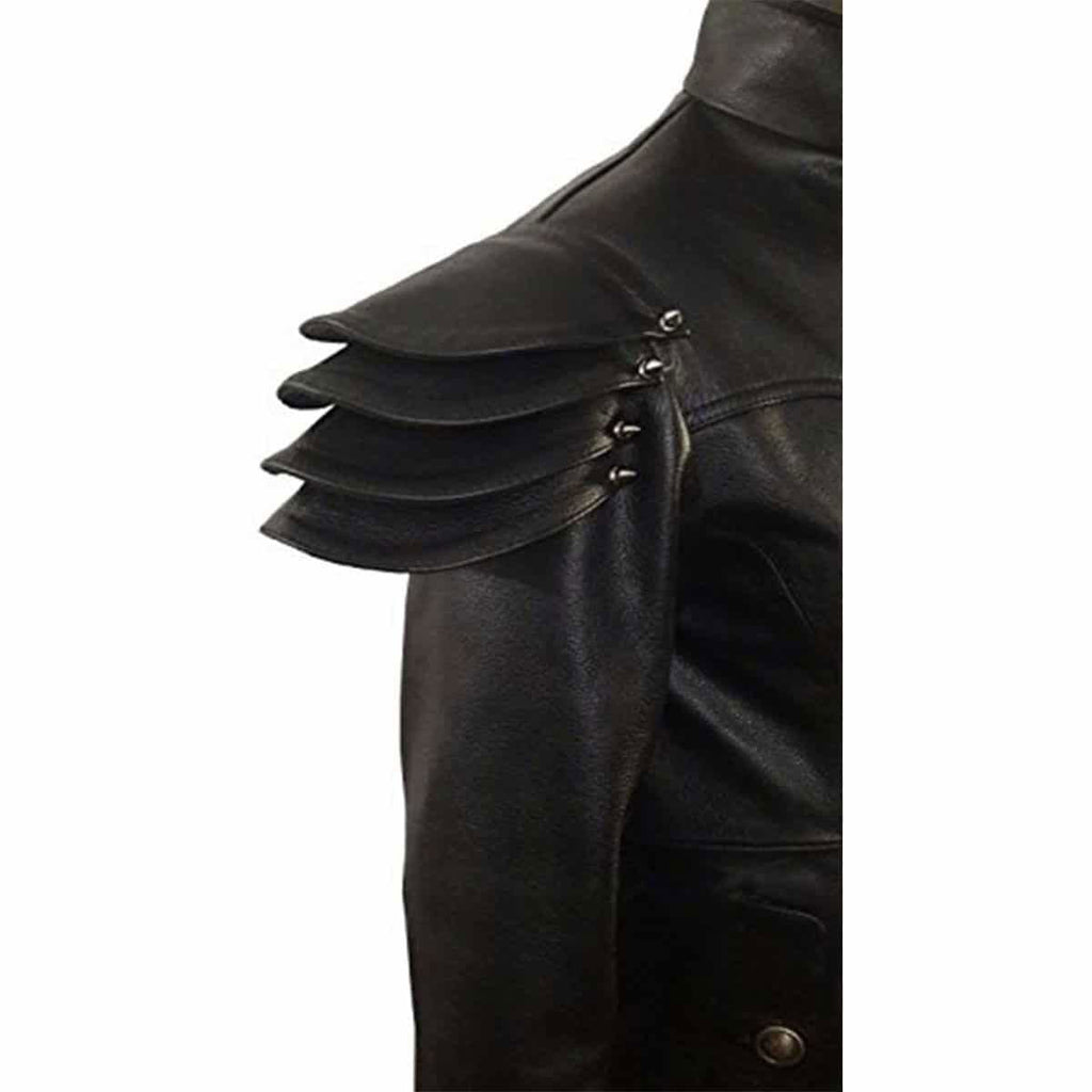 Men's Black Leather Coat – Shoulder Armour, view 4