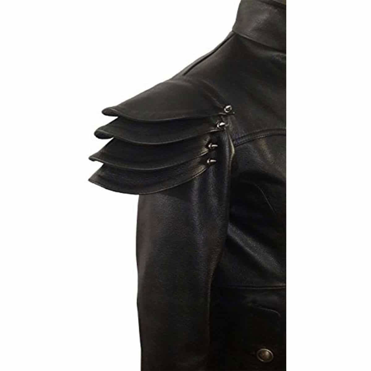 Men's Black Leather Coat – Shoulder Armour, view 4