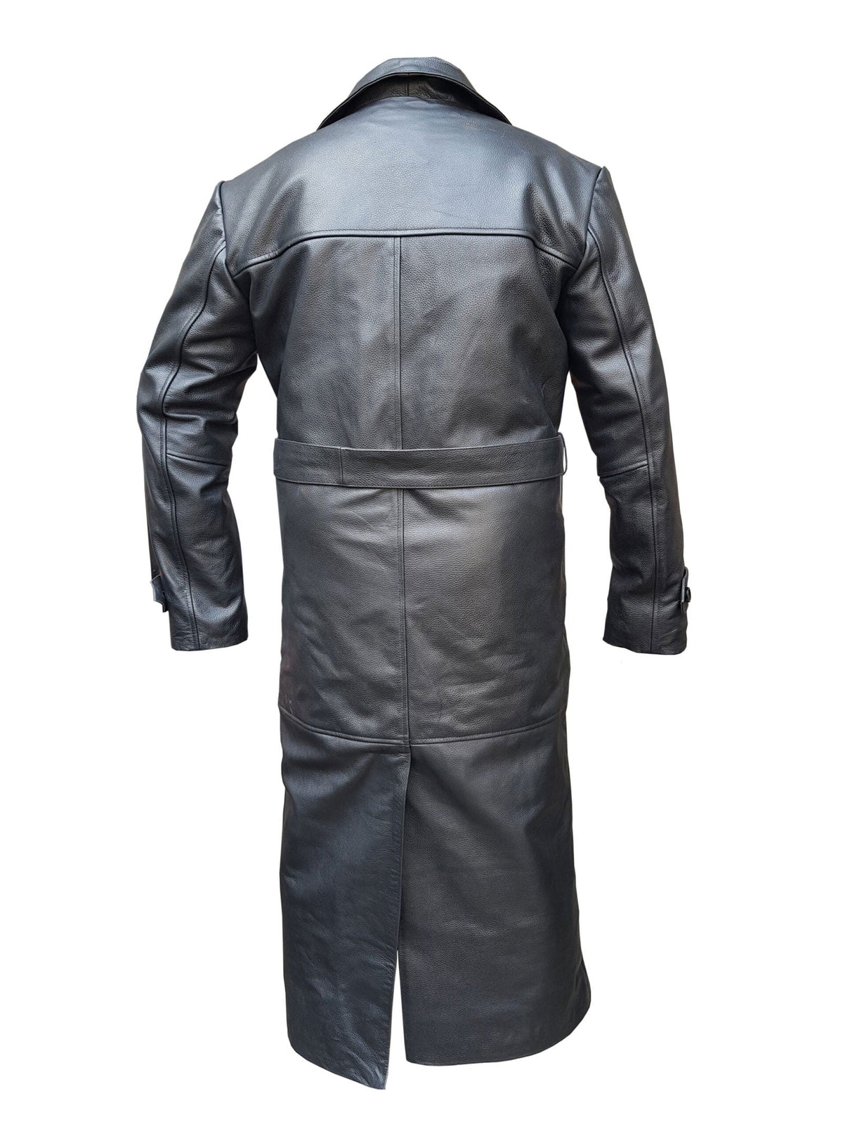 Men's Black Leather Double-Breasted Trench Coat, view 2