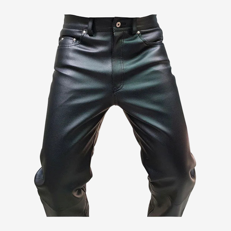 Men's Black Leather Five-Pocket Jeans