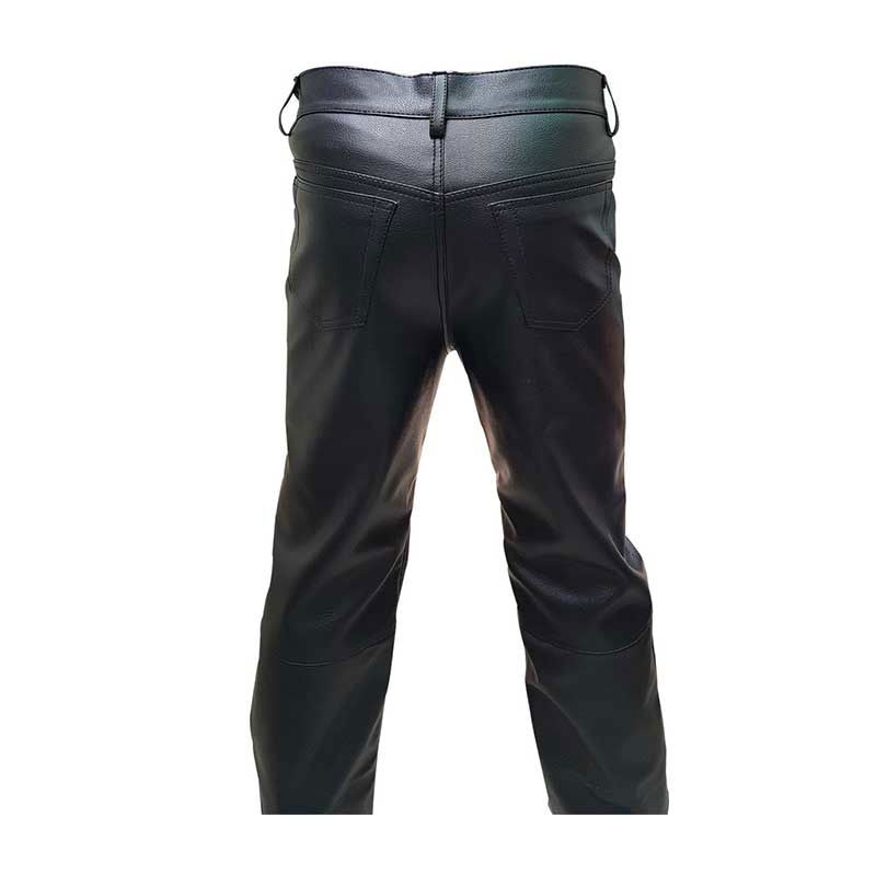 Men's Black Leather Five-Pocket Jeans, view 3