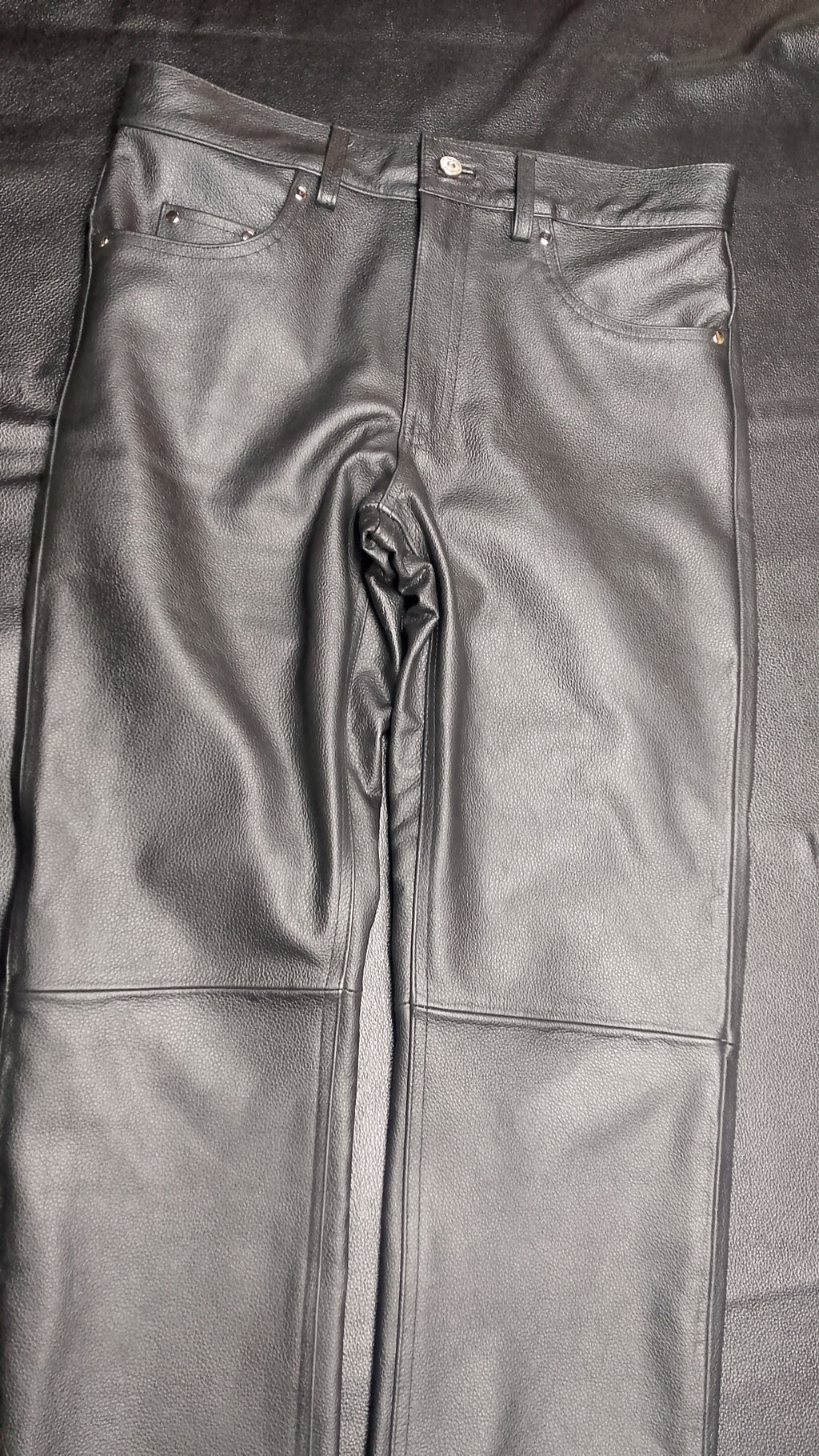Men's Black Leather Five-Pocket Jeans, view 7