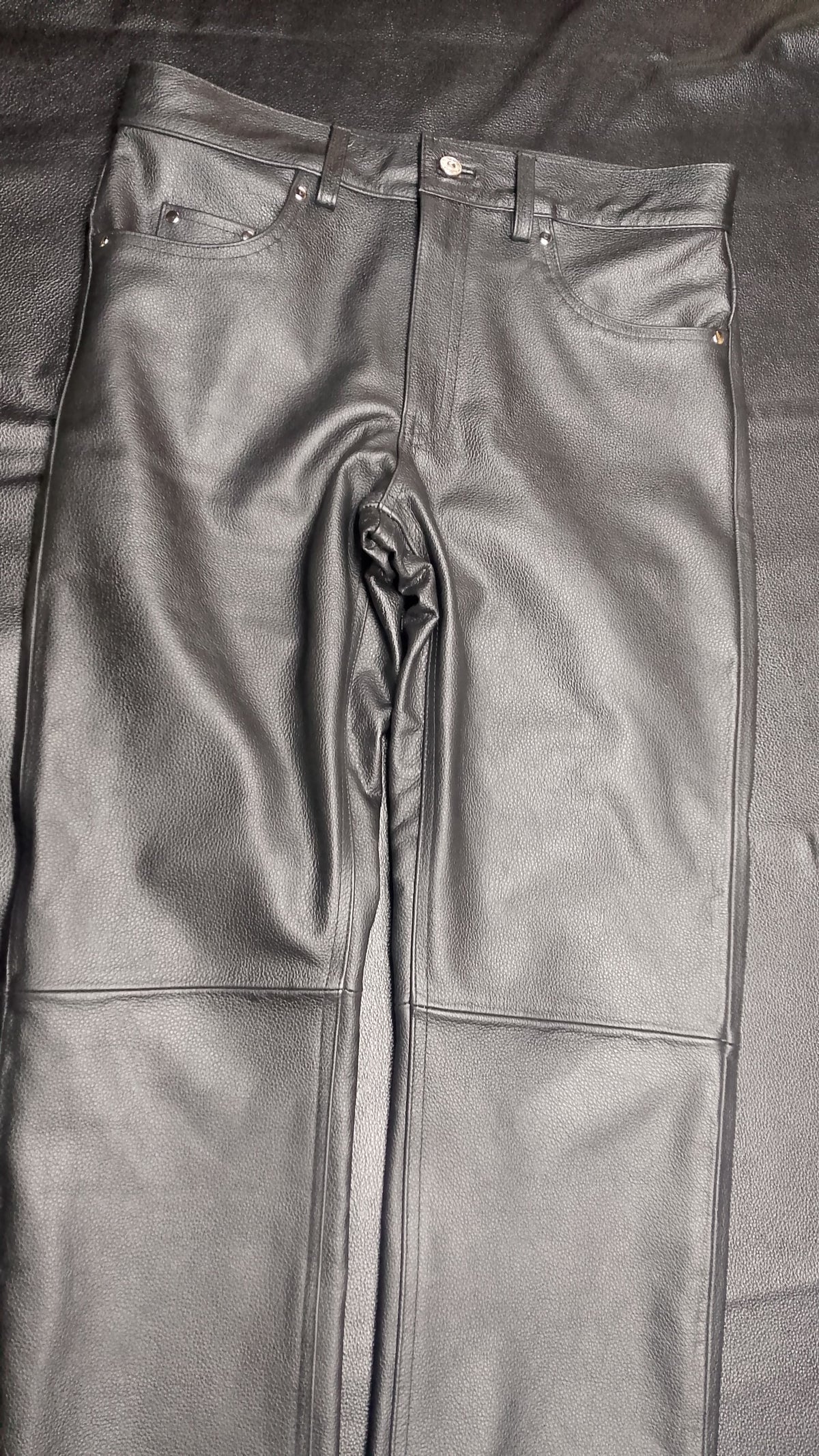 Men's Black Leather Five-Pocket Jeans, view 7