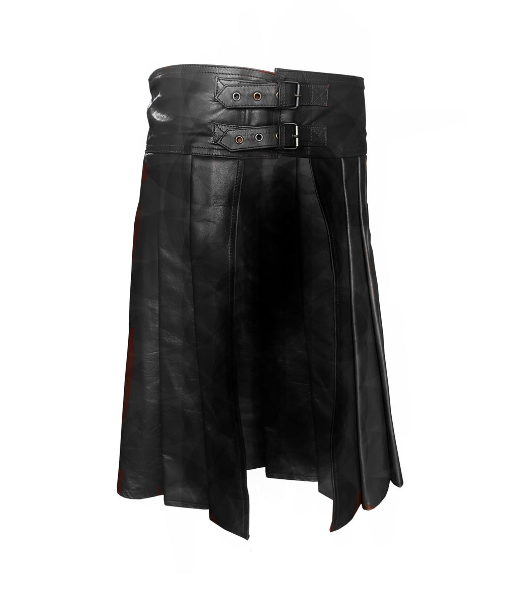 Men's Black Leather Full-Pleat Gladiator Kilt, view 2