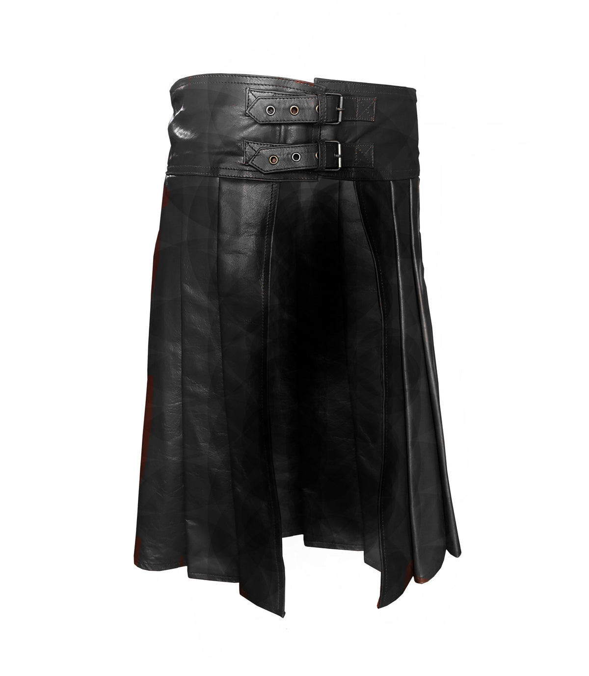 Men's Black Leather Full-Pleat Gladiator Kilt, view 2