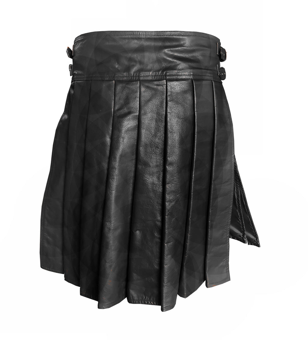 Men's Black Leather Full-Pleat Gladiator Kilt, view 3