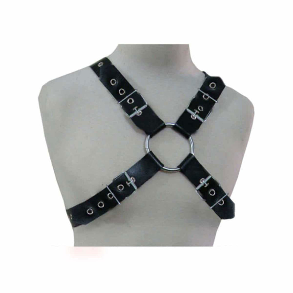 Men's Black Leather Gladiator Kilt & Chest Harness Set, view 3