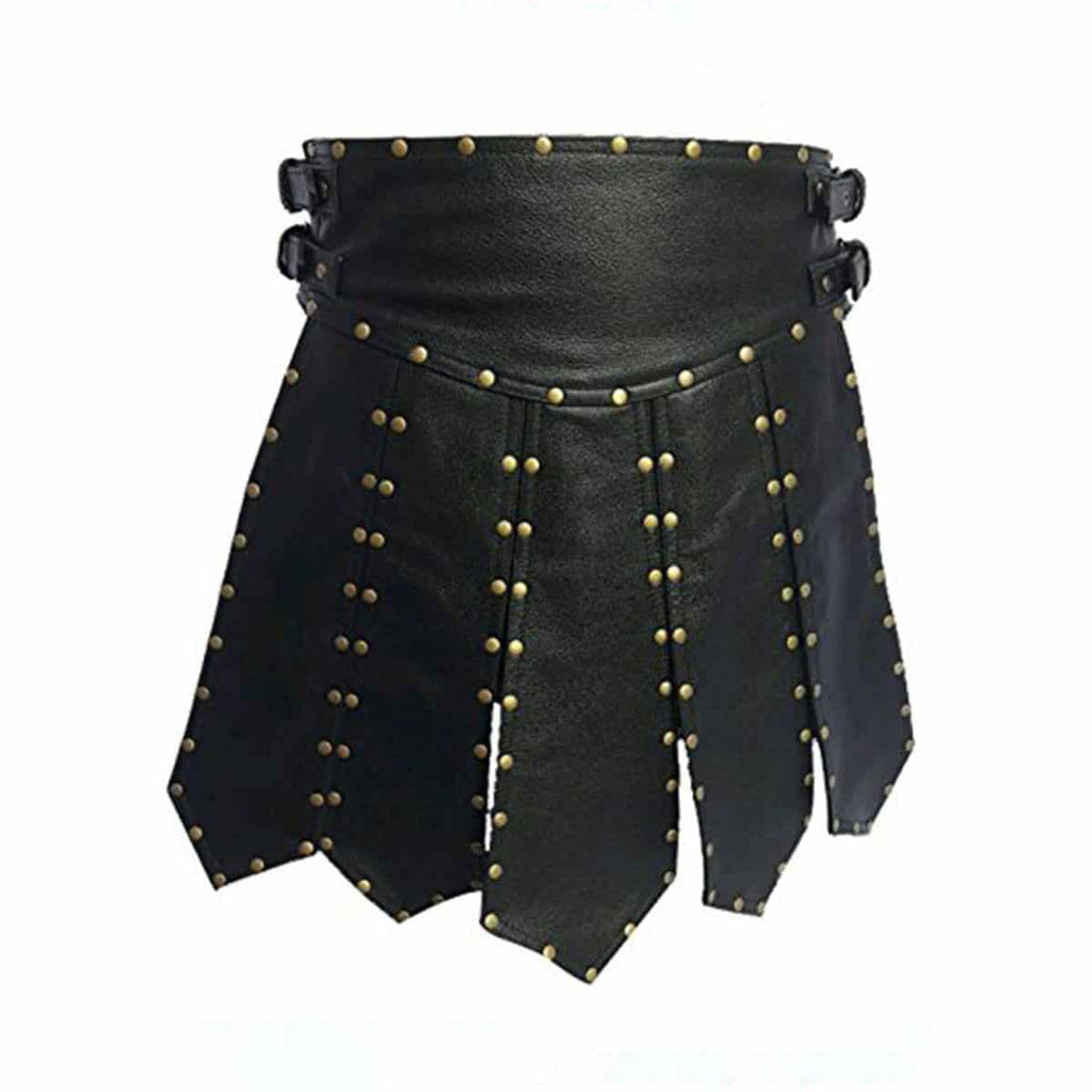Men's Black Leather Gladiator Kilt – Heavy Duty, view 2