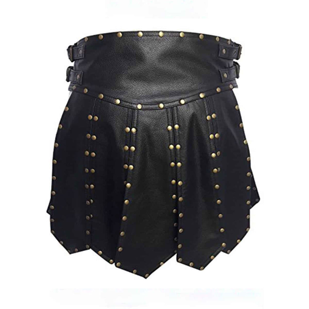 Men's Black Leather Gladiator Kilt – Heavy Duty, view 3