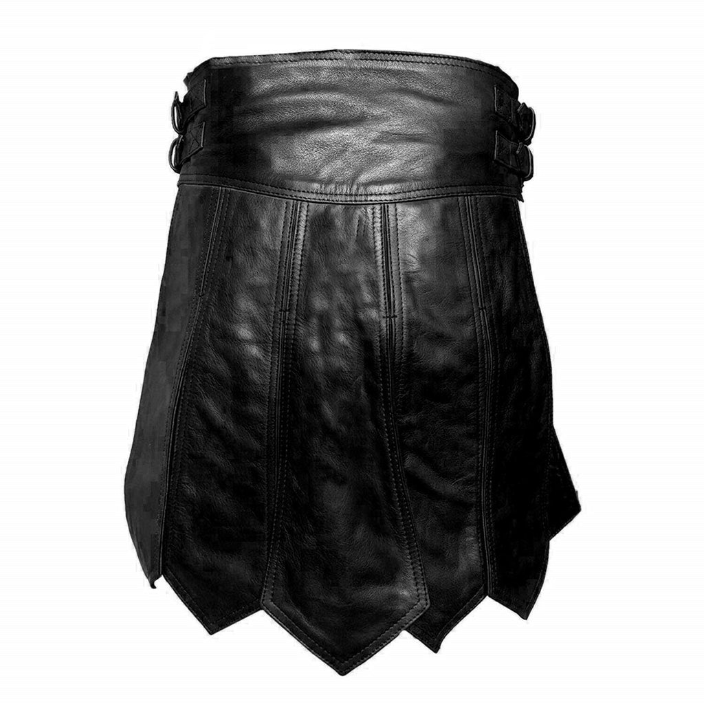 Men's Black Leather Gladiator Kilt – Satin Lined, view 2
