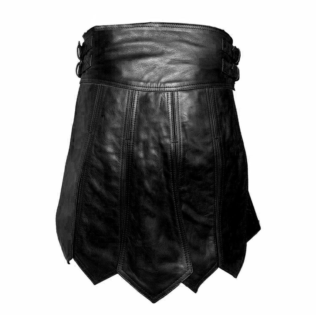 Men's Black Leather Gladiator Kilt – Satin Lined, view 2