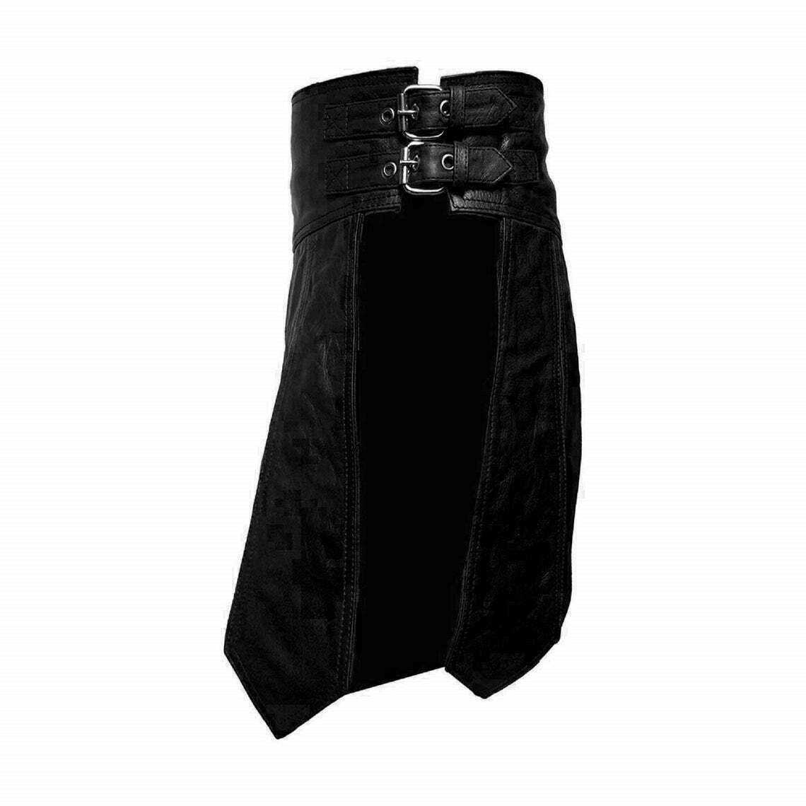 Men's Black Leather Gladiator Kilt – Satin Lined, view 3