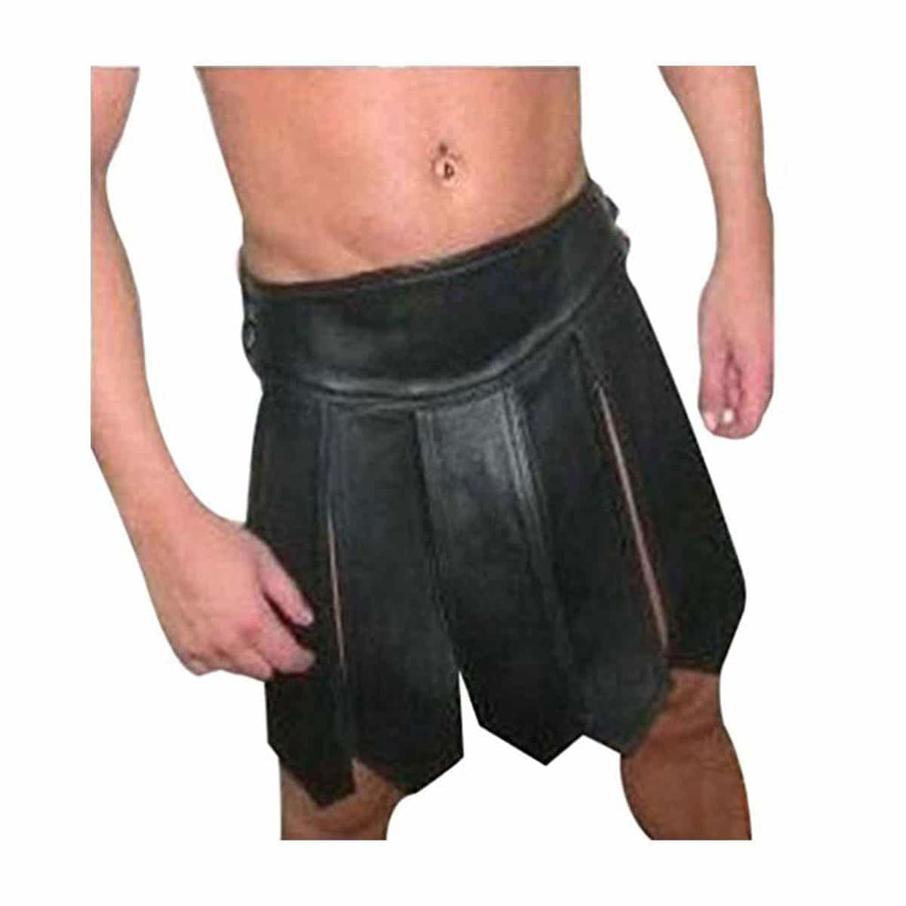 Men's Black Leather Gladiator Kilt – Satin Lined, view 4