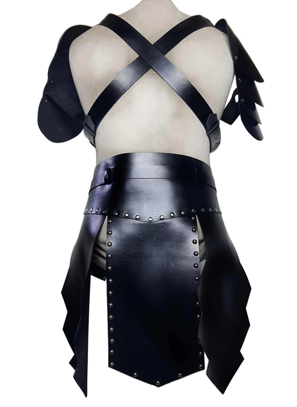 Men's Black Leather Gladiator Kilt with Shoulder Armour, view 2