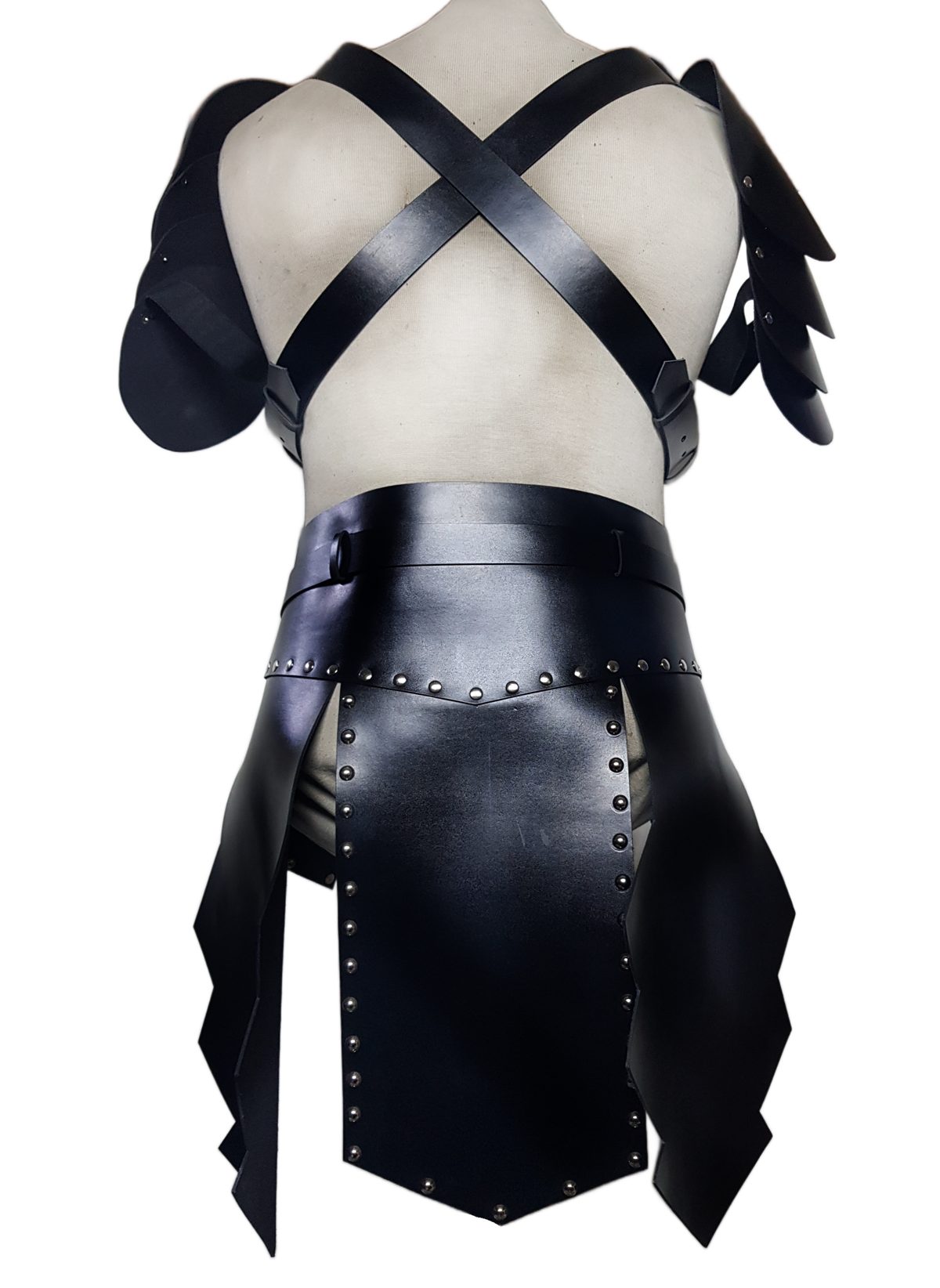 Men's Black Leather Gladiator Kilt with Shoulder Armour, view 2