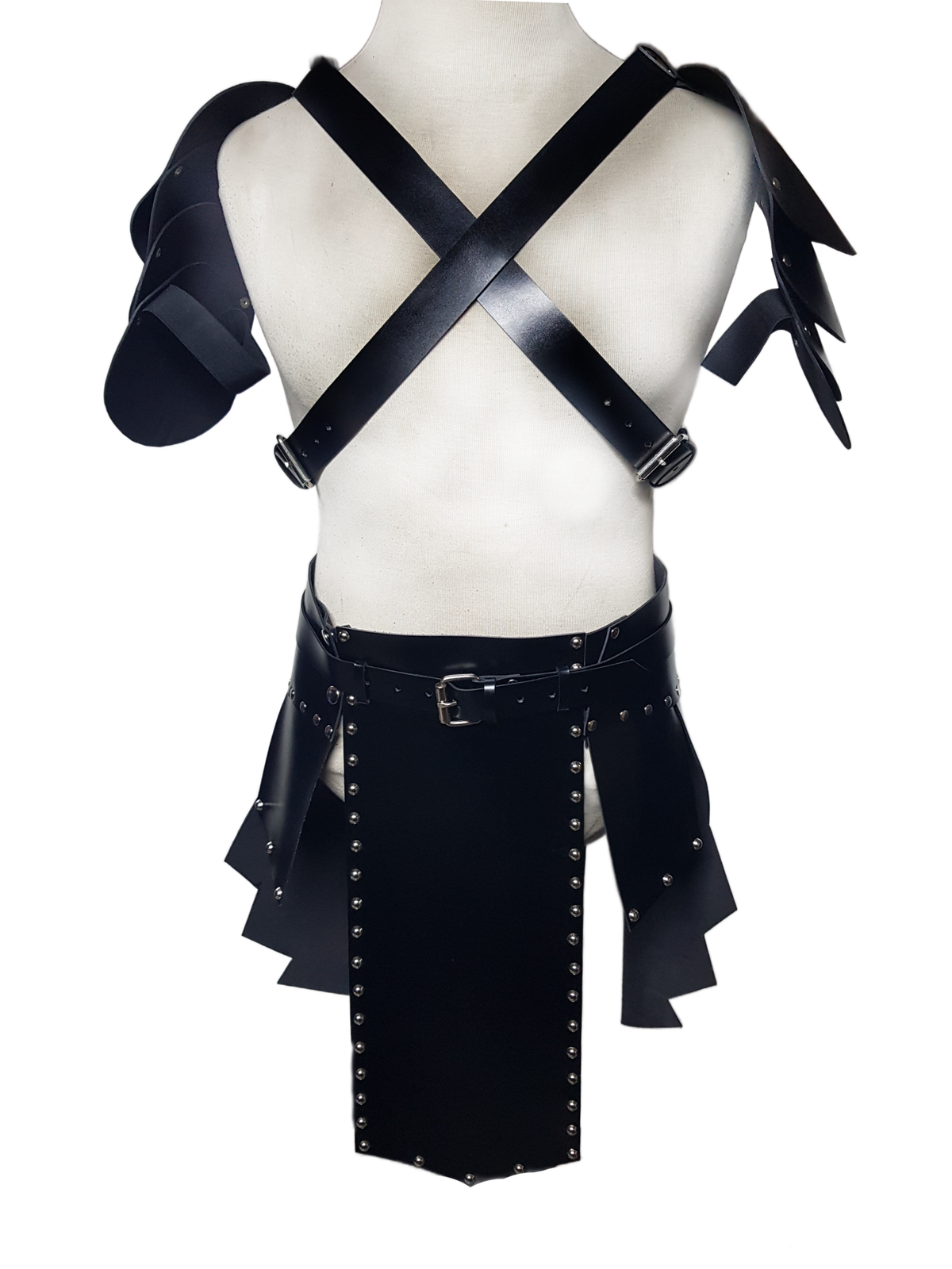 Men's Black Leather Gladiator Kilt with Shoulder Armour, view 7