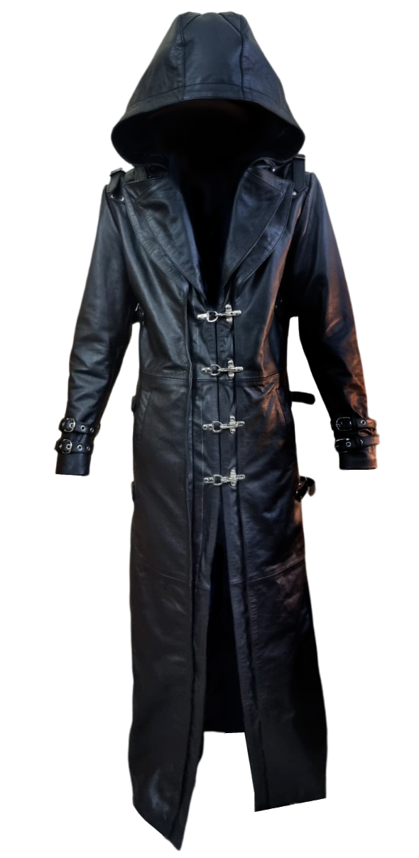 Men's Black Leather Hooded Coat – Croc-Print Hood