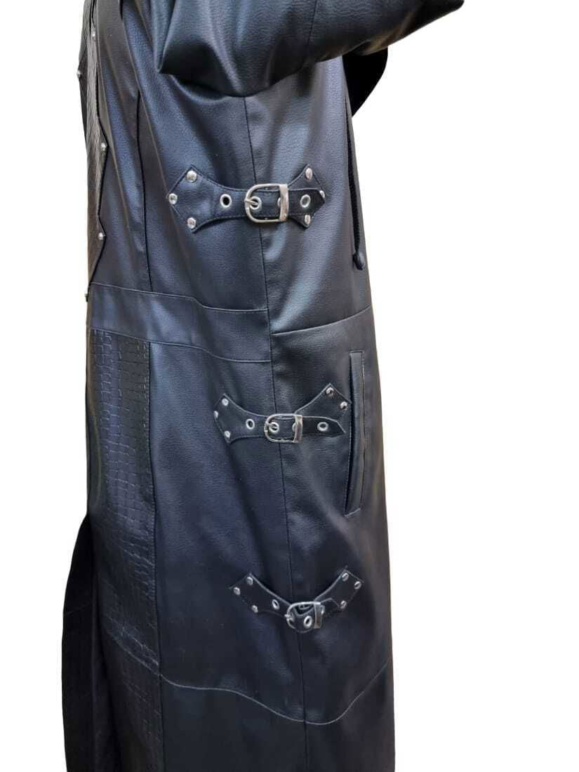 Men's Black Leather Hooded Coat – Croc-Print Hood, view 2