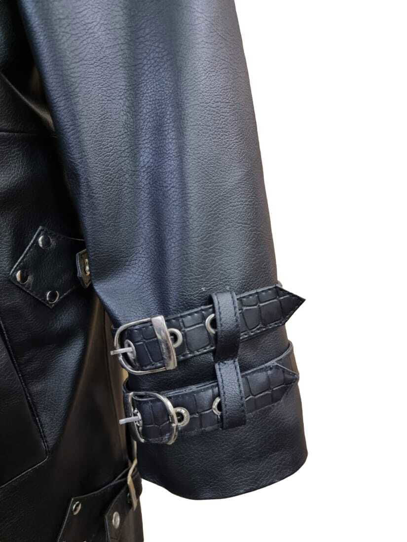 Men's Black Leather Hooded Coat – Croc-Print Hood, view 4