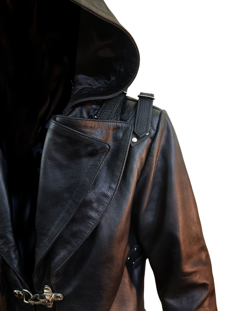 Men's Black Leather Hooded Coat – Croc-Print Hood, view 8