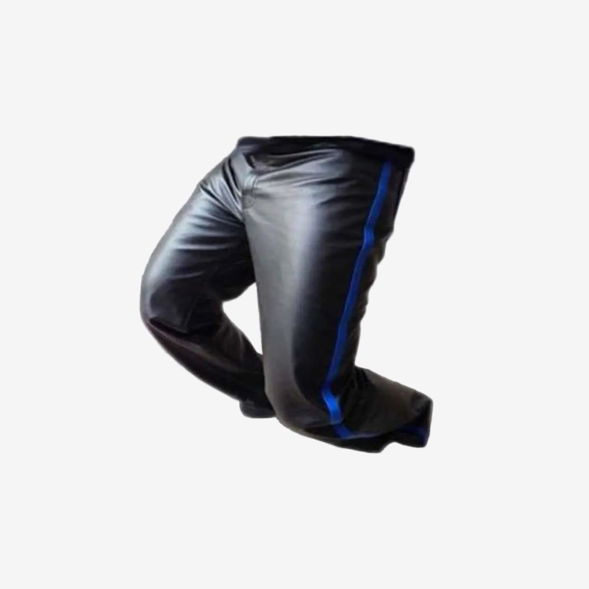 Men's Black Leather Jeans – Blue Side Stripe, view 2
