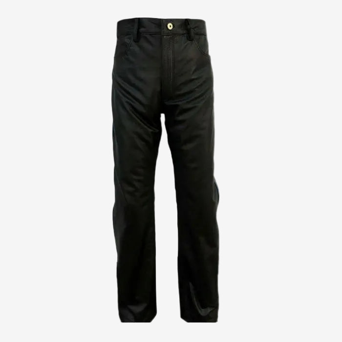 Men's Black Leather Jeans – Plain One-Panel, view 2
