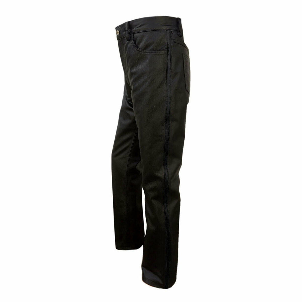 Men's Black Leather Jeans – Plain One-Panel, view 3