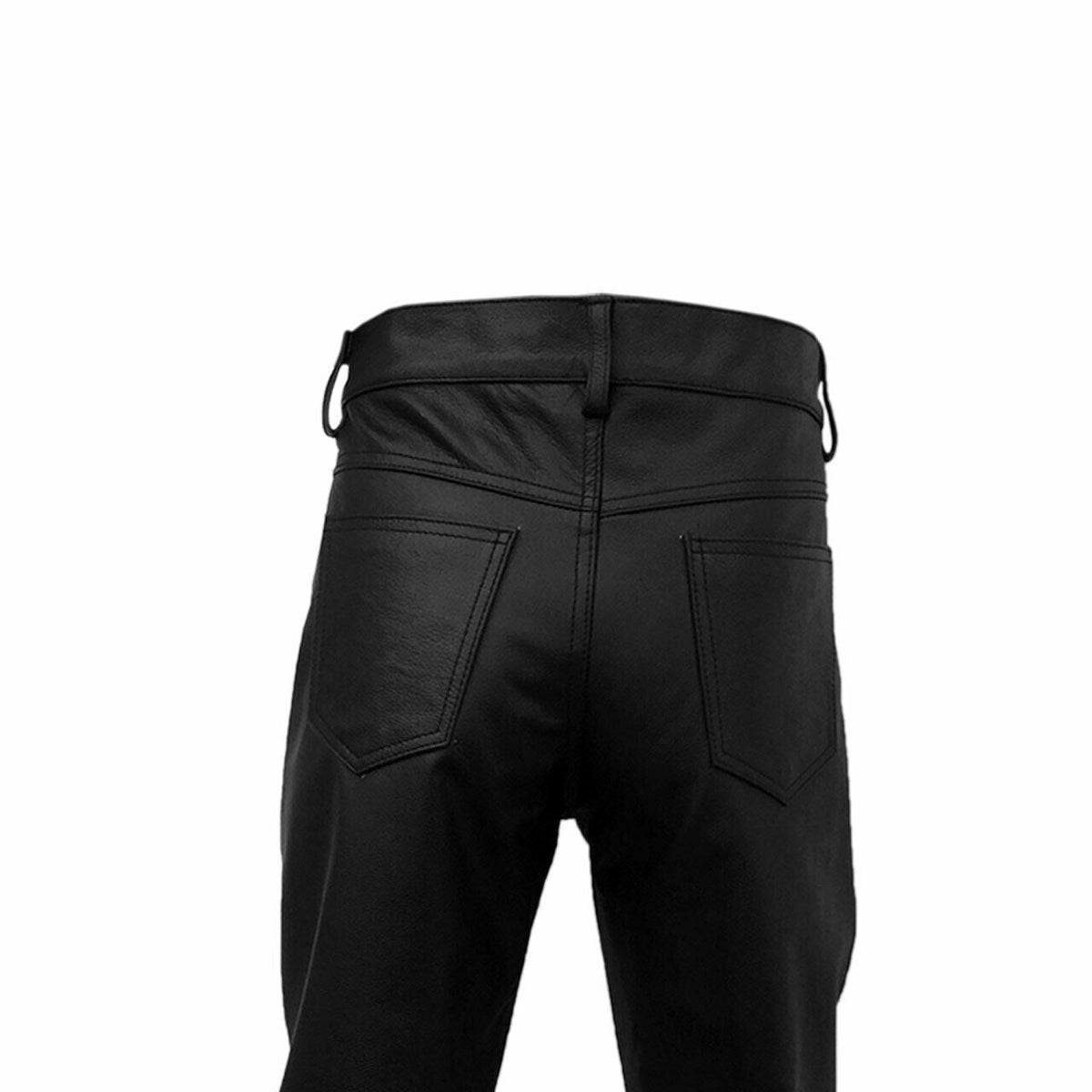 Men's Black Leather Jeans – Plain One-Panel, view 4