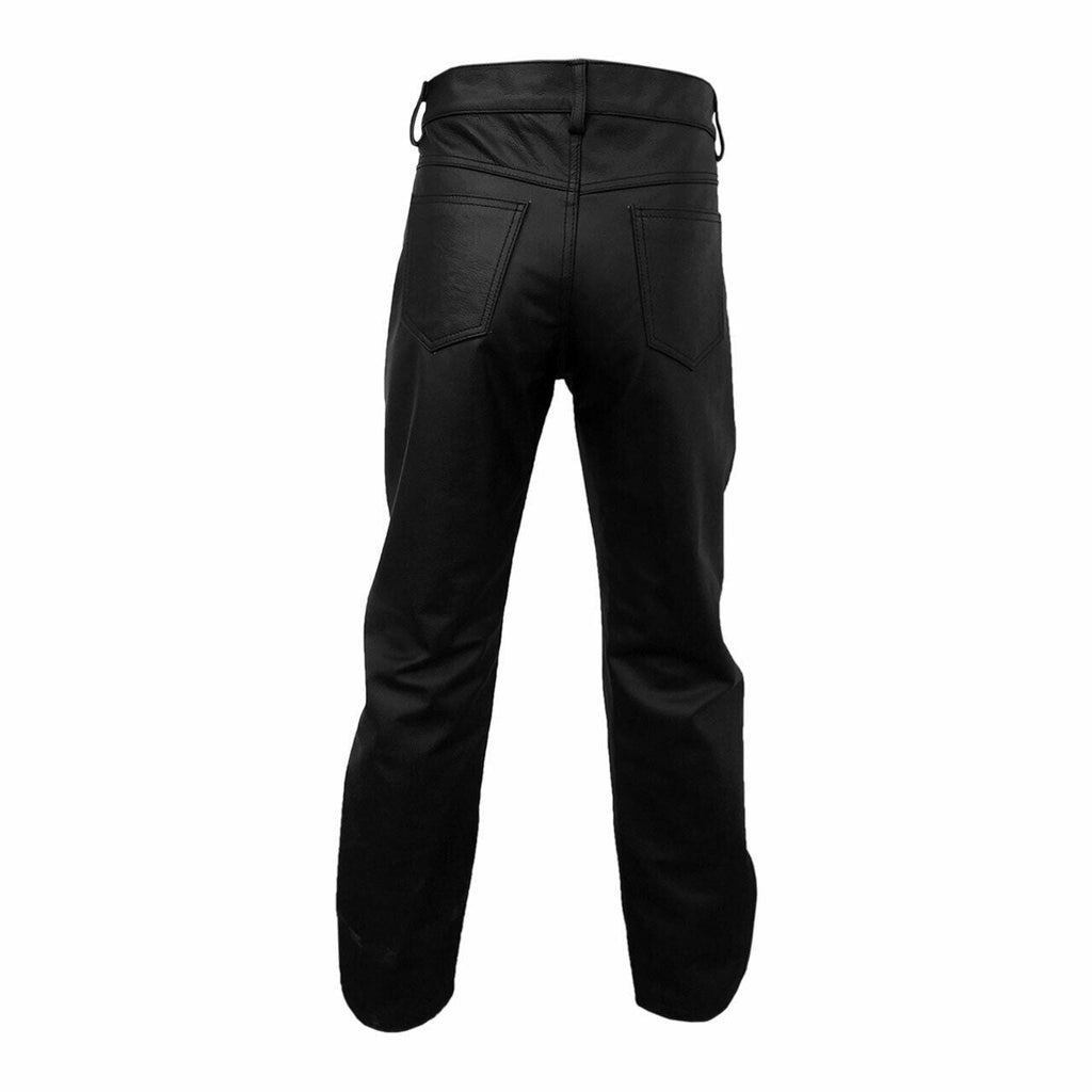 Men's Black Leather Jeans – Plain One-Panel, view 5