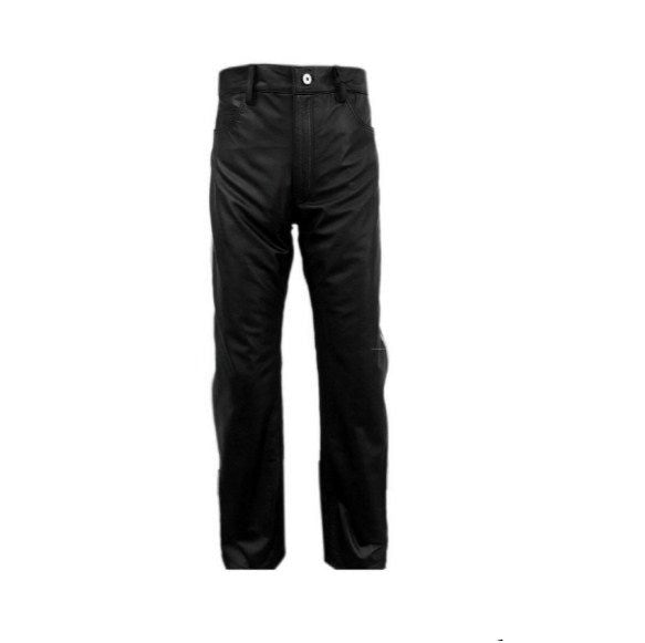 Men's Black Leather Jeans – White Side Stripe, view 3