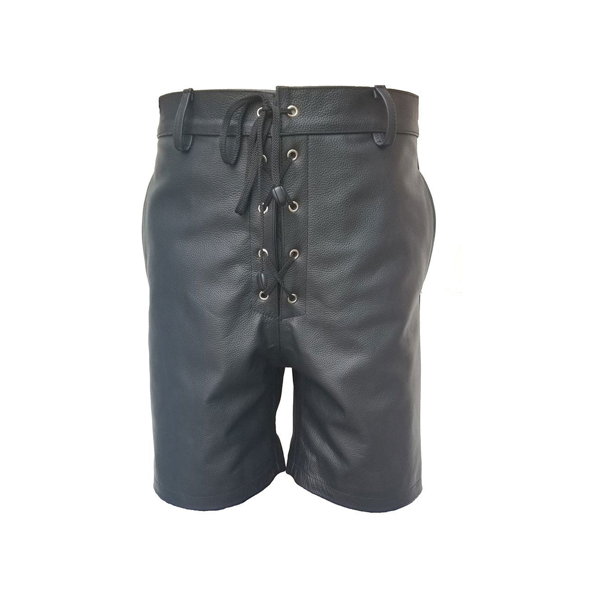 Men's Black Leather Lace-Up Front Shorts, view 2