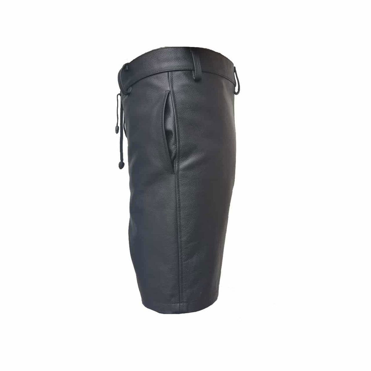 Men's Black Leather Lace-Up Front Shorts, view 5