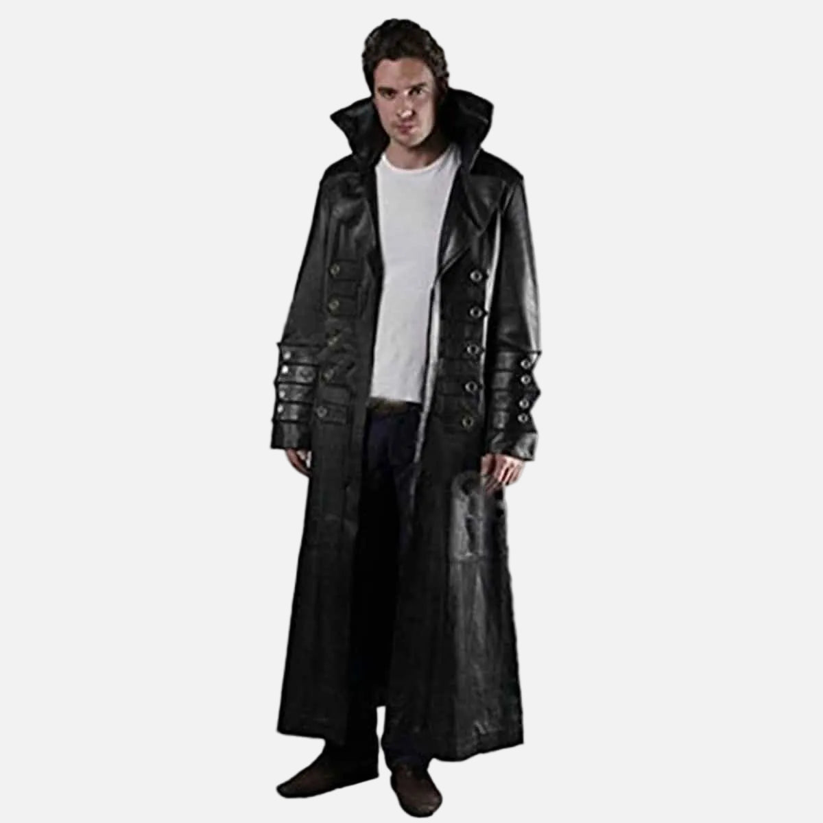 Men's Black Leather Long Coat – Concealed Zip
