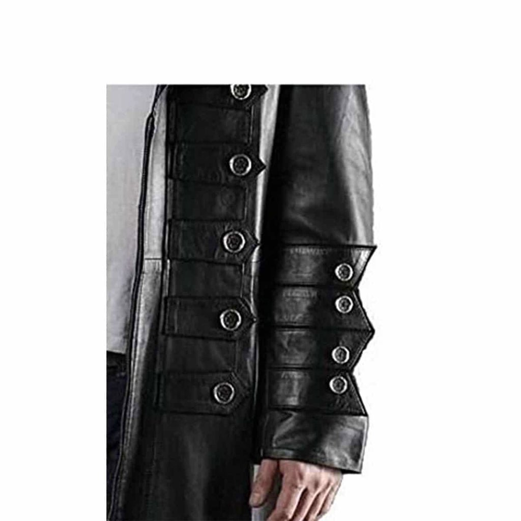 Men's Black Leather Long Coat – Concealed Zip, view 2