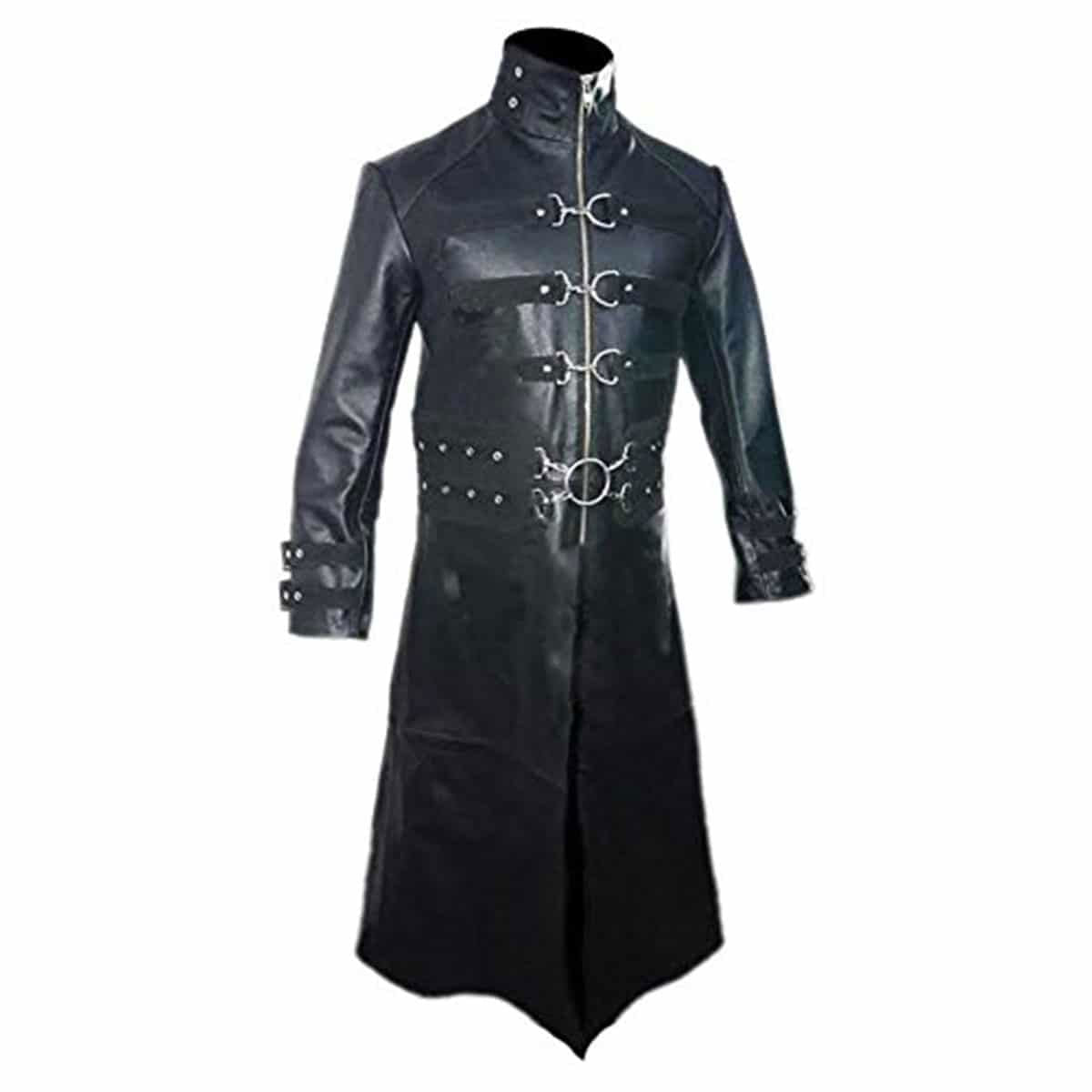 Men's Black Leather Long Coat – Nubuck Panels, view 2