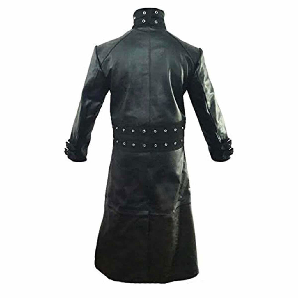 Men's Black Leather Long Coat – Nubuck Panels, view 4