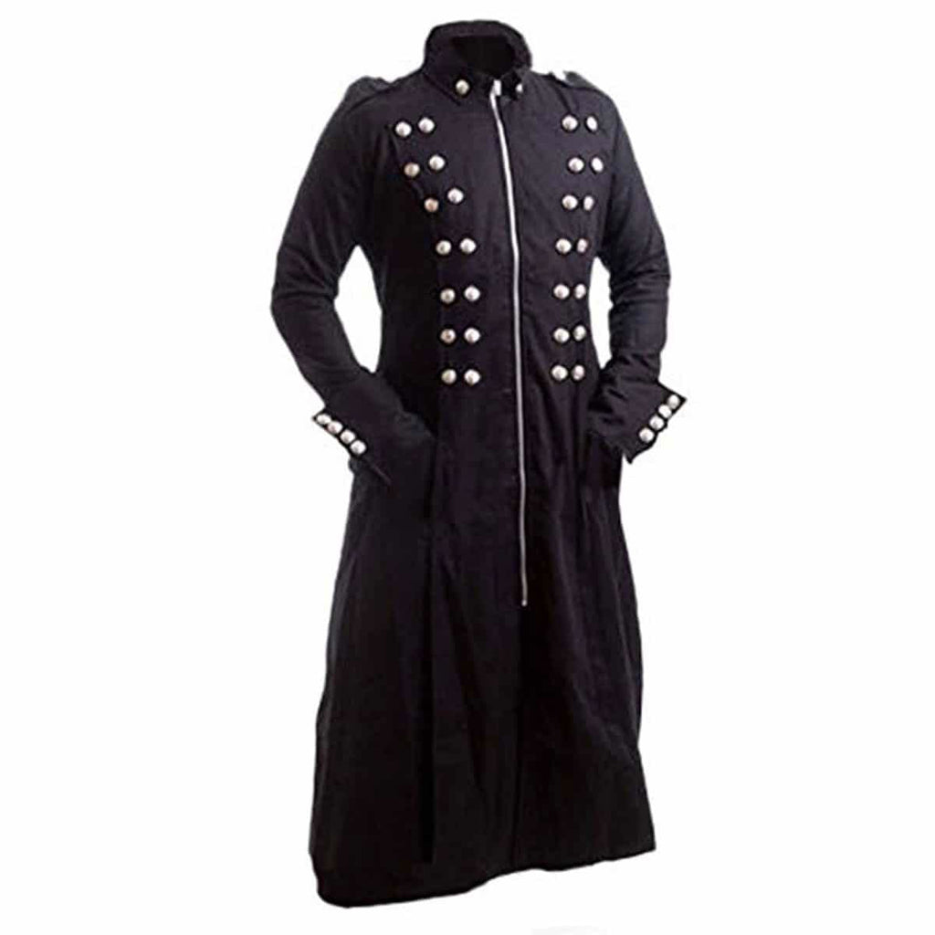 Men's Black Leather Military Coat – Slim Fit