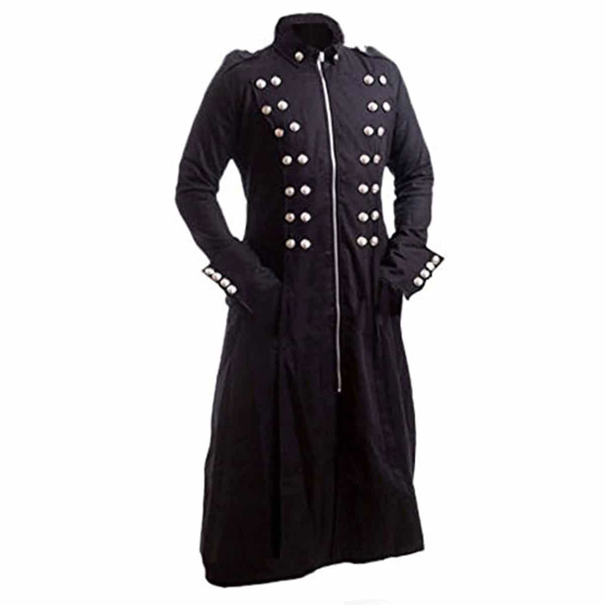 Men's Black Leather Military Coat – Slim Fit