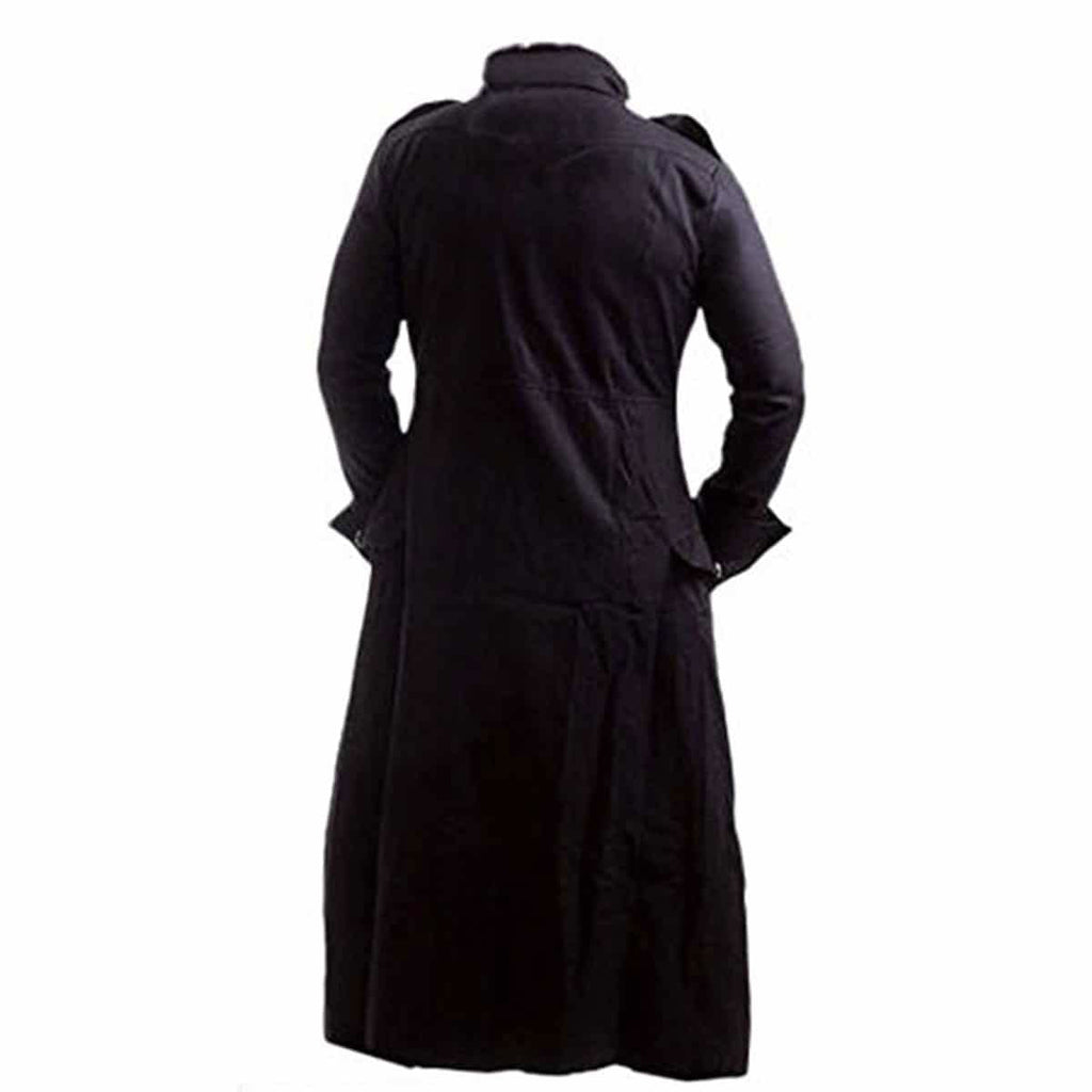 Men's Black Leather Military Coat – Slim Fit, view 3