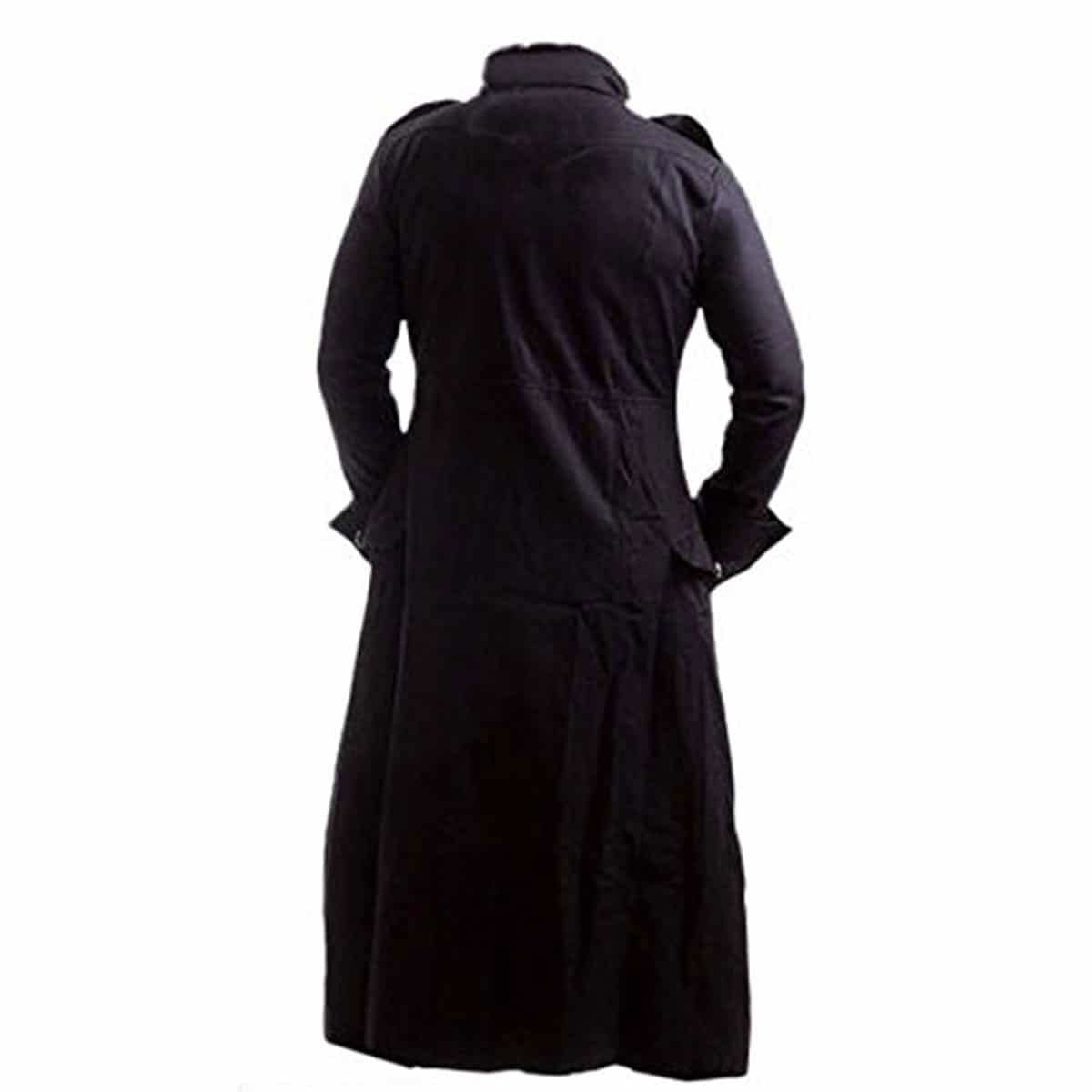 Men's Black Leather Military Coat – Slim Fit, view 3