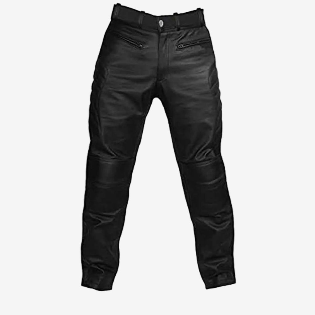Men's Black Leather Motorcycle Trousers – Padded Knees & Thighs
