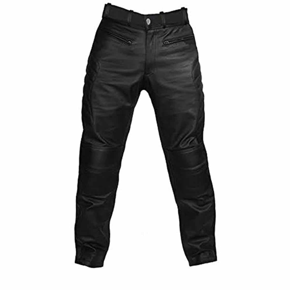 Men's Black Leather Motorcycle Trousers – Padded Knees & Thighs, view 2