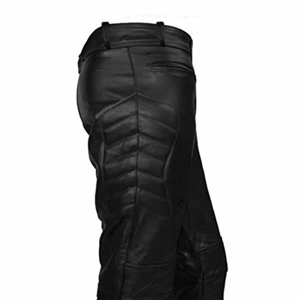 Men's Black Leather Motorcycle Trousers – Padded Knees & Thighs, view 3
