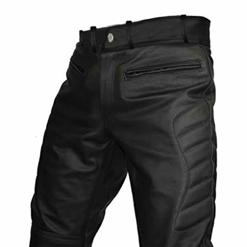 Men's Black Leather Motorcycle Trousers – Padded Knees & Thighs, view 4