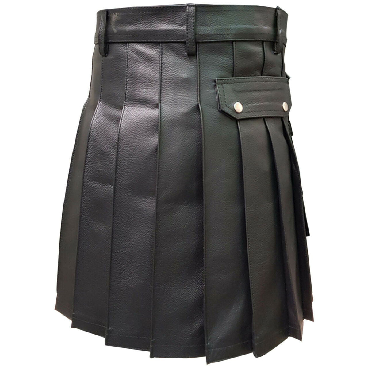 Men's Black Leather Pleated Utility Kilt, view 4