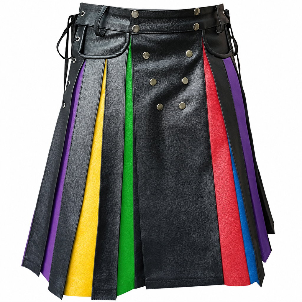 Men's Black Leather Pride Kilt – Rainbow Panels