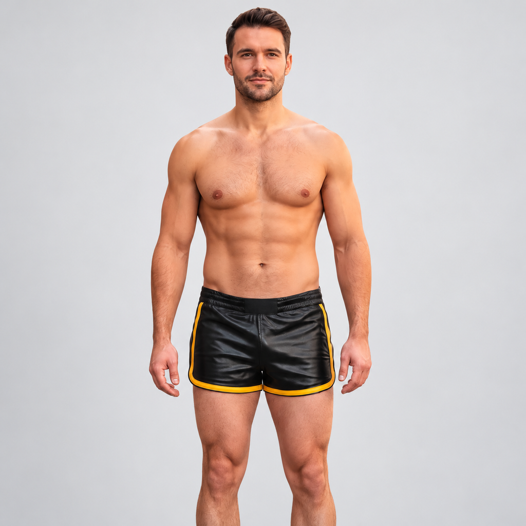 Men's Black Leather Pride Shorts – 9 Piping Colours